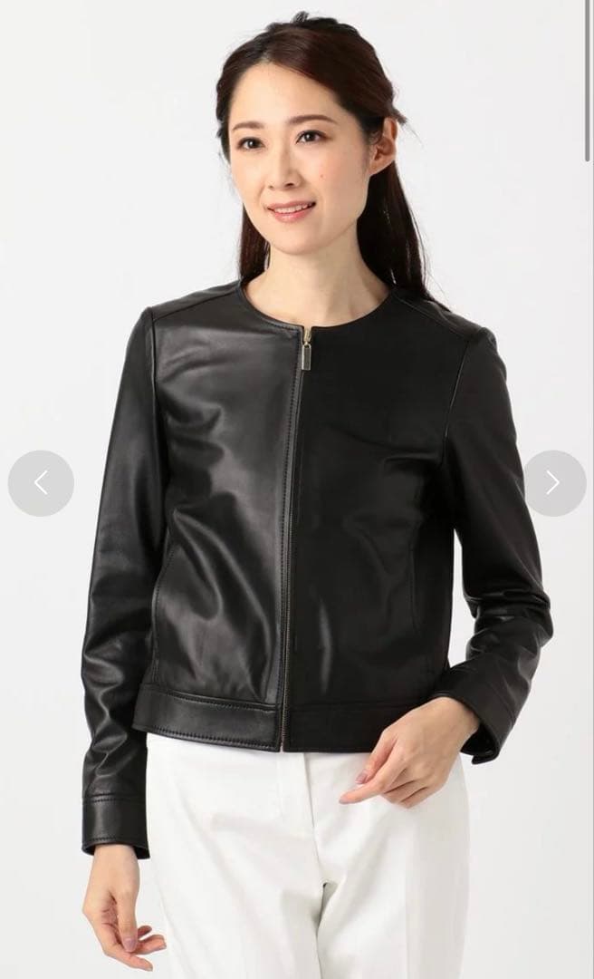 組曲 シープラムレザー ノーカラー ライダース ジャケット 大きいサイズ5 黒