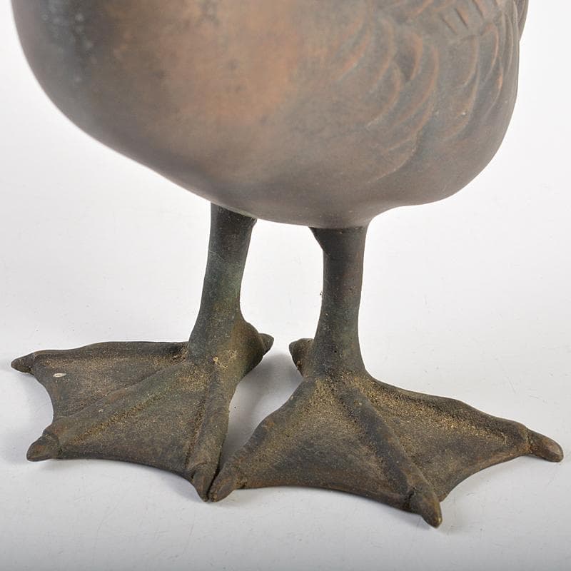 金工　秀山作　鋳銅　家鴨　アヒル　置物　一對　重さ合計約3.2㎏　G　R7513