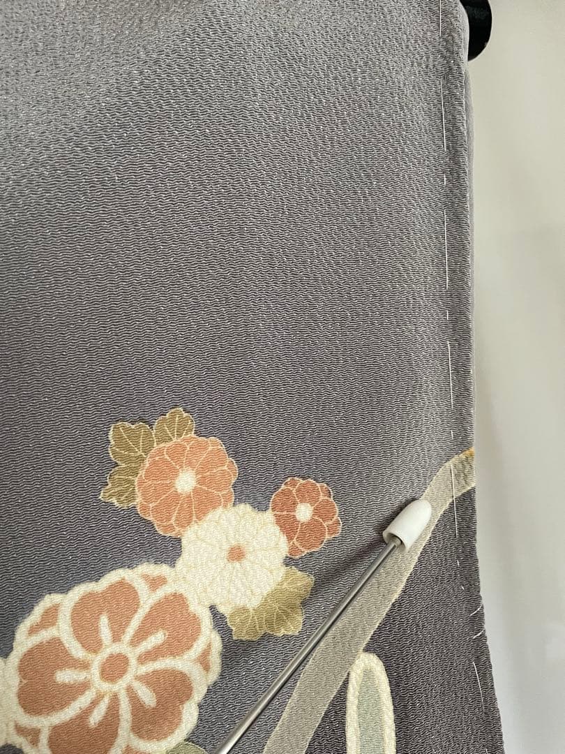 訪問着 金駒刺繍 グレー 縮緬 正絹 上品