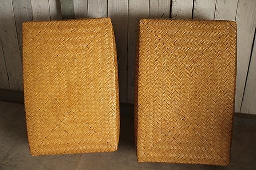 状態良く形の綺麗な古い竹編みの収納かご　行李　竹籠　篭　古道具