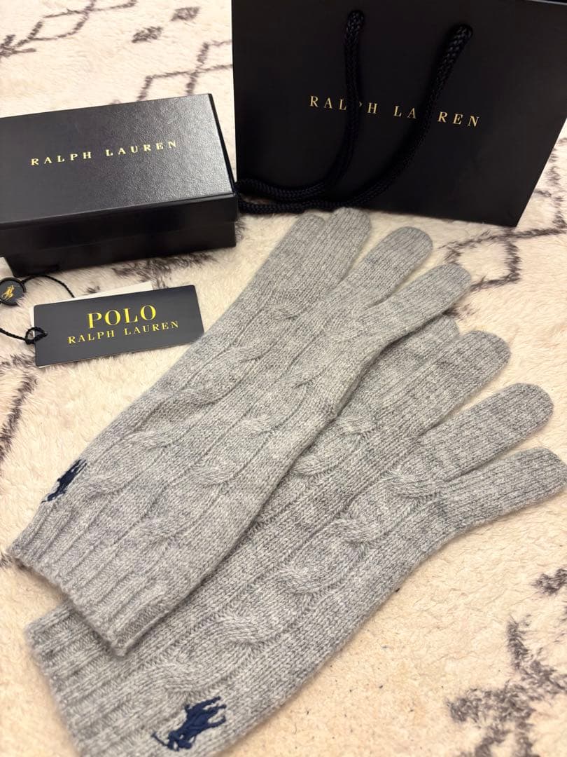 【試着のみ】ラルフローレン ウールカシミヤ 手袋 グレー