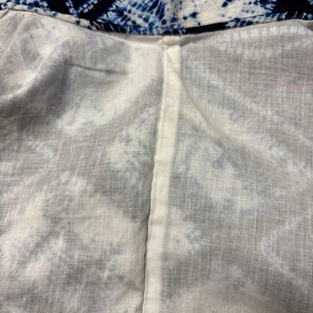 有松鳴海絞り　レトロ　巻き上げ絞り 藍染　花菱　ゆったりサイズ 半幅帯プレゼント