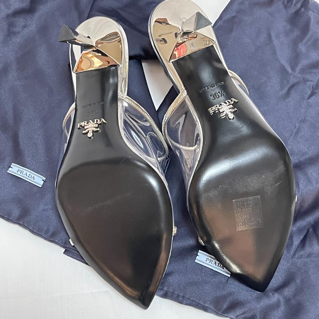 ほぼ未使用 PRADA プラダ クリアサンダル ミュール スケルトン シルバー