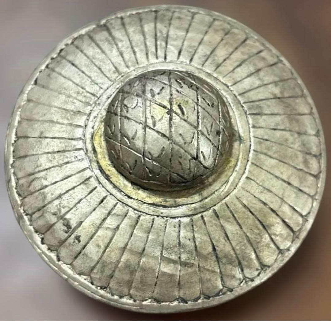 錫製 彫刻文様 水注 急須型 蓋付き 420g 伝統工芸 古道具