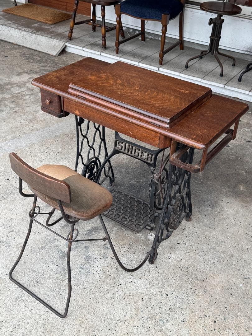 ◆超希少◆シンガーミシン専用チェア付　アンティーク　ミシンなし　作業台　テーブル