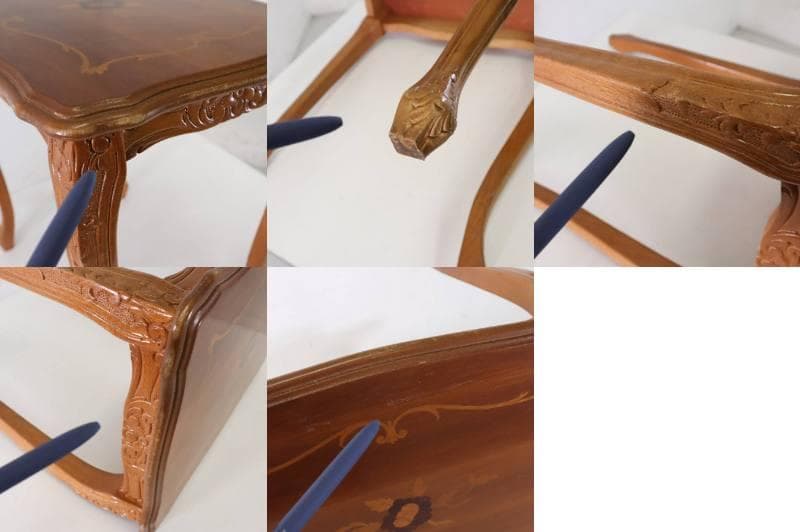 イタリア製クラシカル家具 象嵌細工 猫脚 ネストテーブル 中 幅45cm