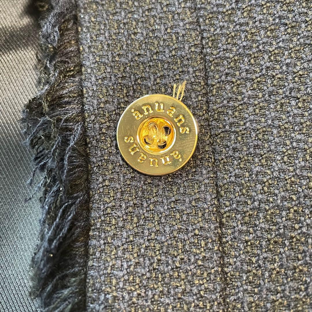 25SS✨タグ付✨anuans ツイードノーカラーフォルムジャケット 紺ブレ 金