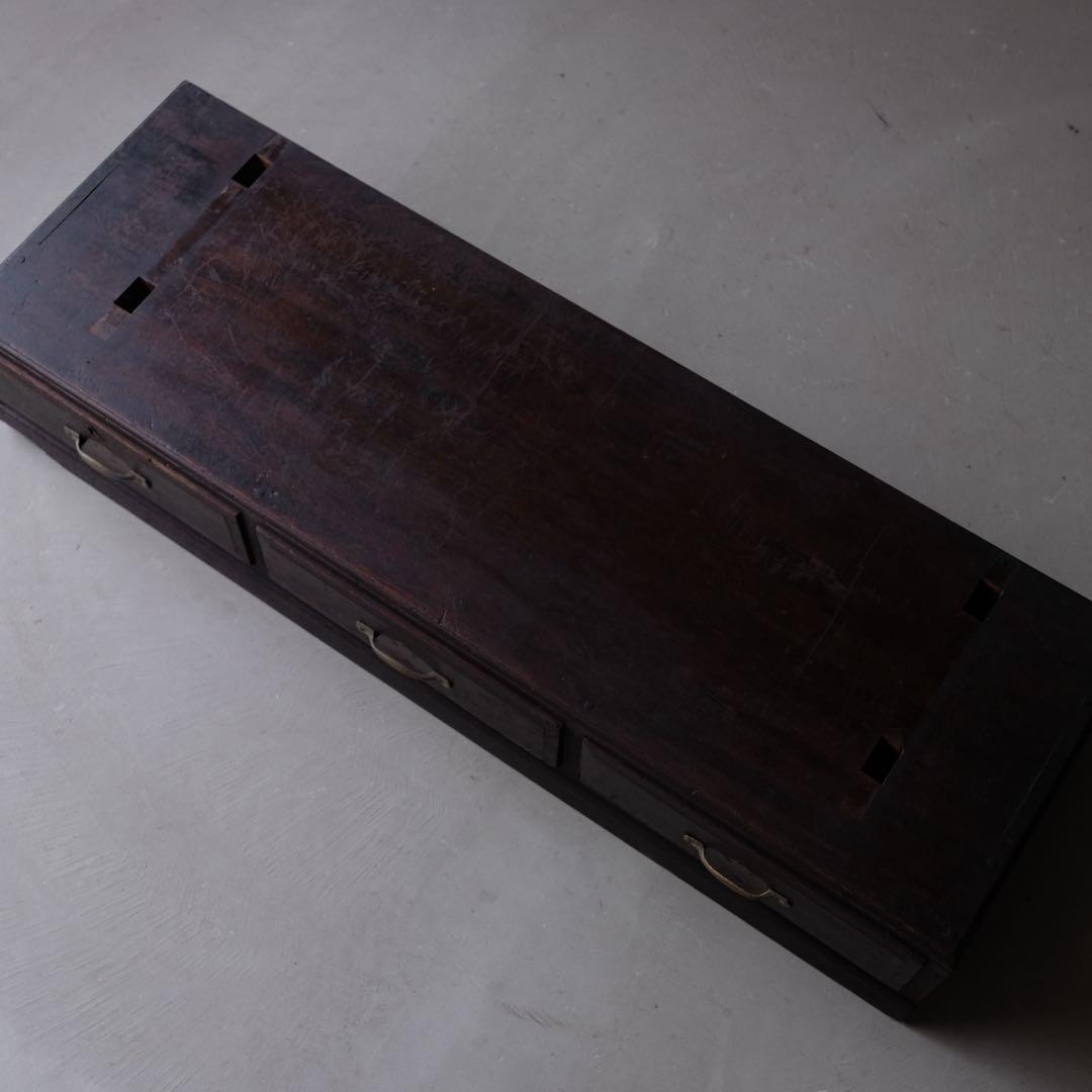 ラワン材 ３杯抽斗付 楔式本棚　収納棚 陳列棚 飾り棚 引き出し アンティーク