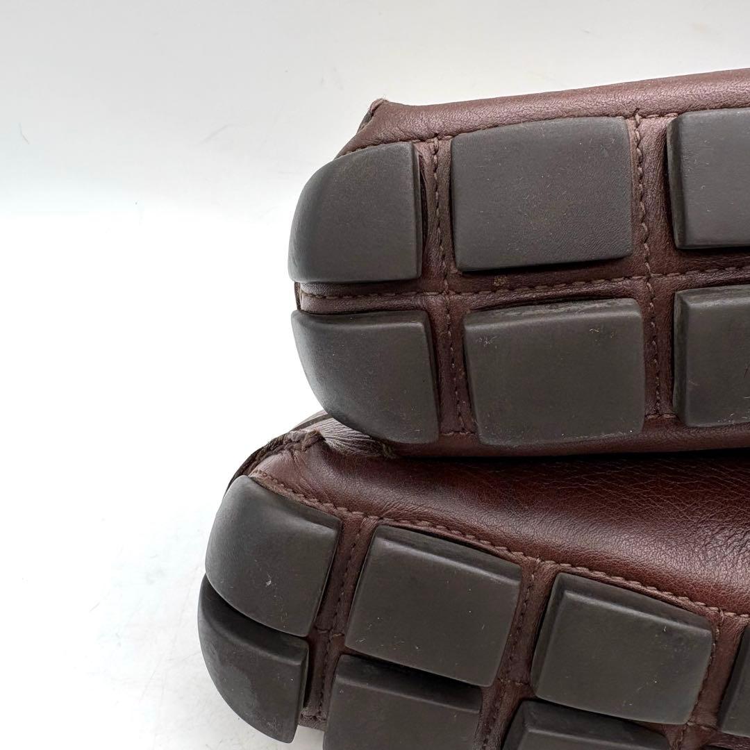 美品✨ PRADA 銀ロゴ ドライビング　ローファー 【7】 茶 シボ