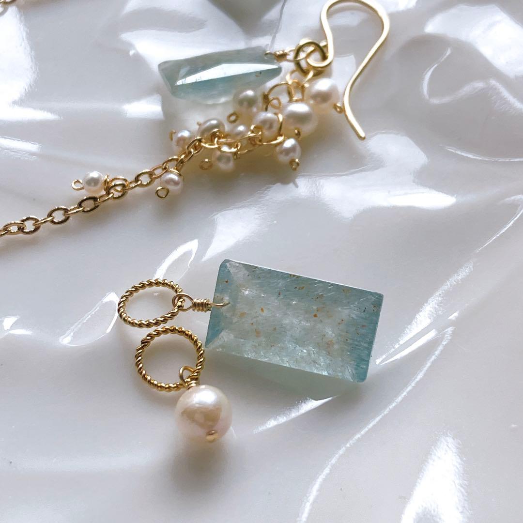 みなみ◆希少石✧シンデレラアクアマリンチャーム&あこや真珠チャーム