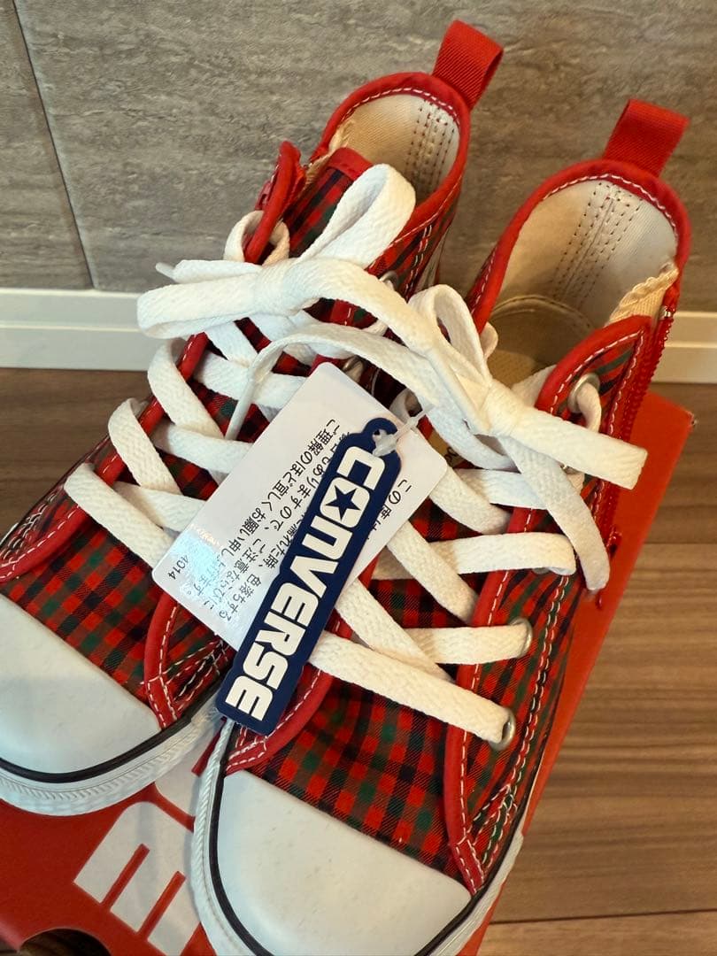 CONVERSE 赤と黒 チェック スニーカー 17cm