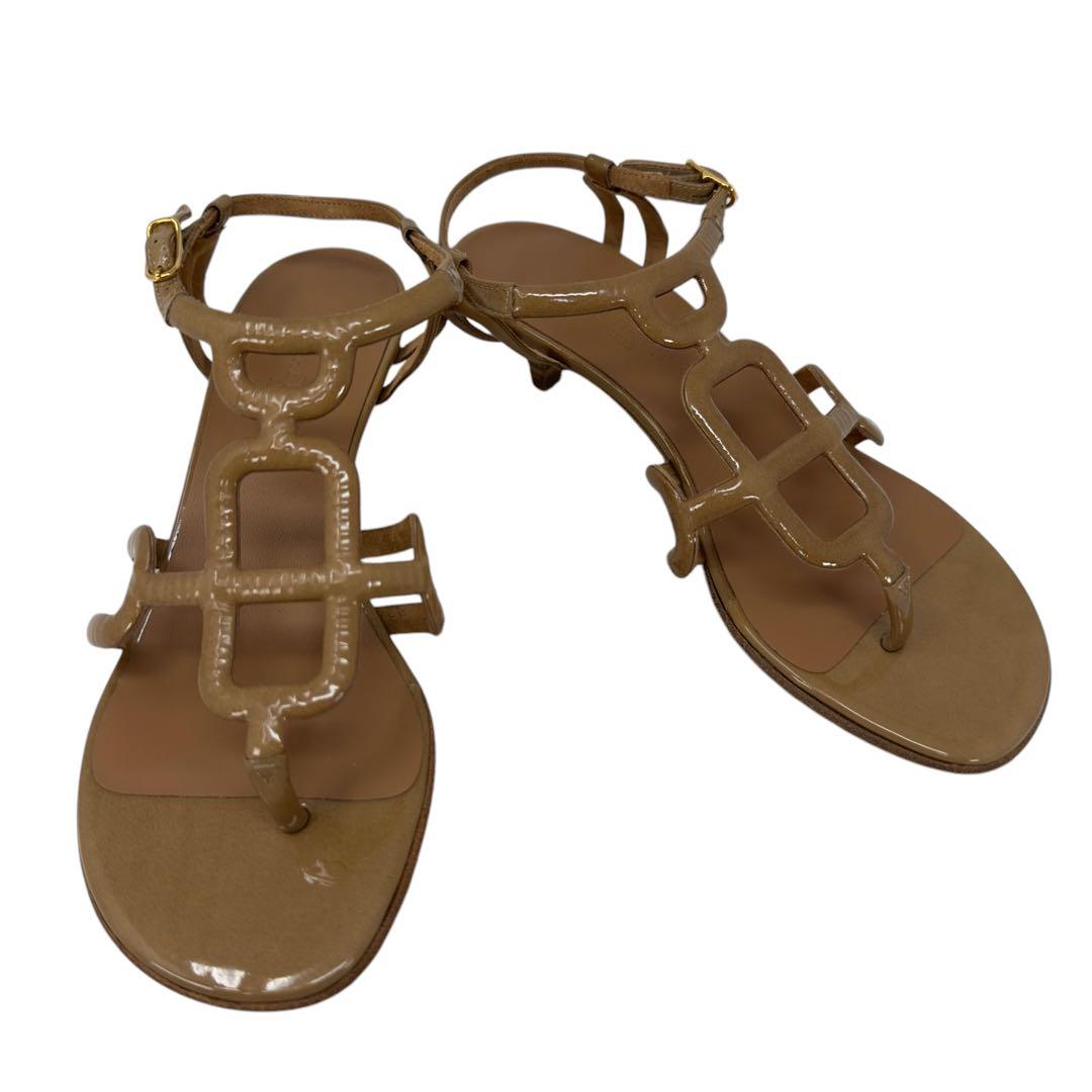 エルメス レザー×パテント 35 サンダル　BEG