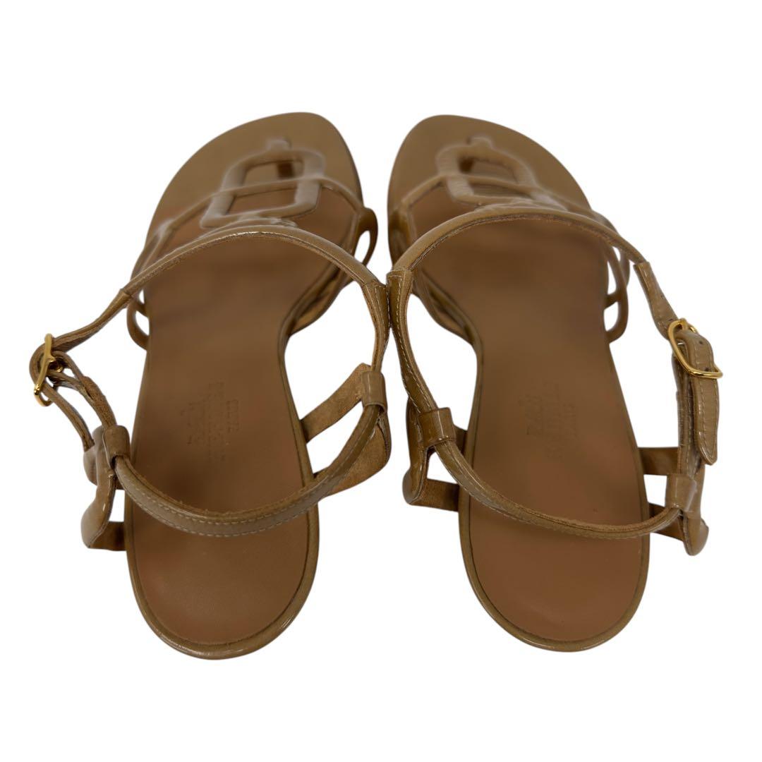 エルメス レザー×パテント 35 サンダル　BEG