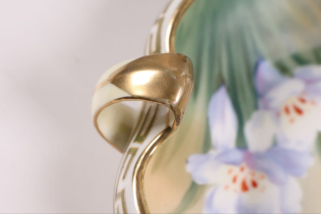 【CM307】オールドノリタケ 草花 三耳 皿 鉢 幅18.3cm 金彩 水仙