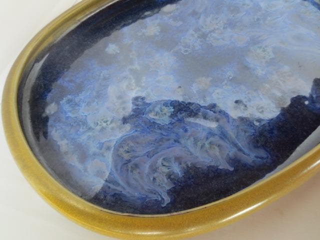 水盤　陶翠　黄釉小判型　水石　花道　幅45㎝　　R7/12/20-1