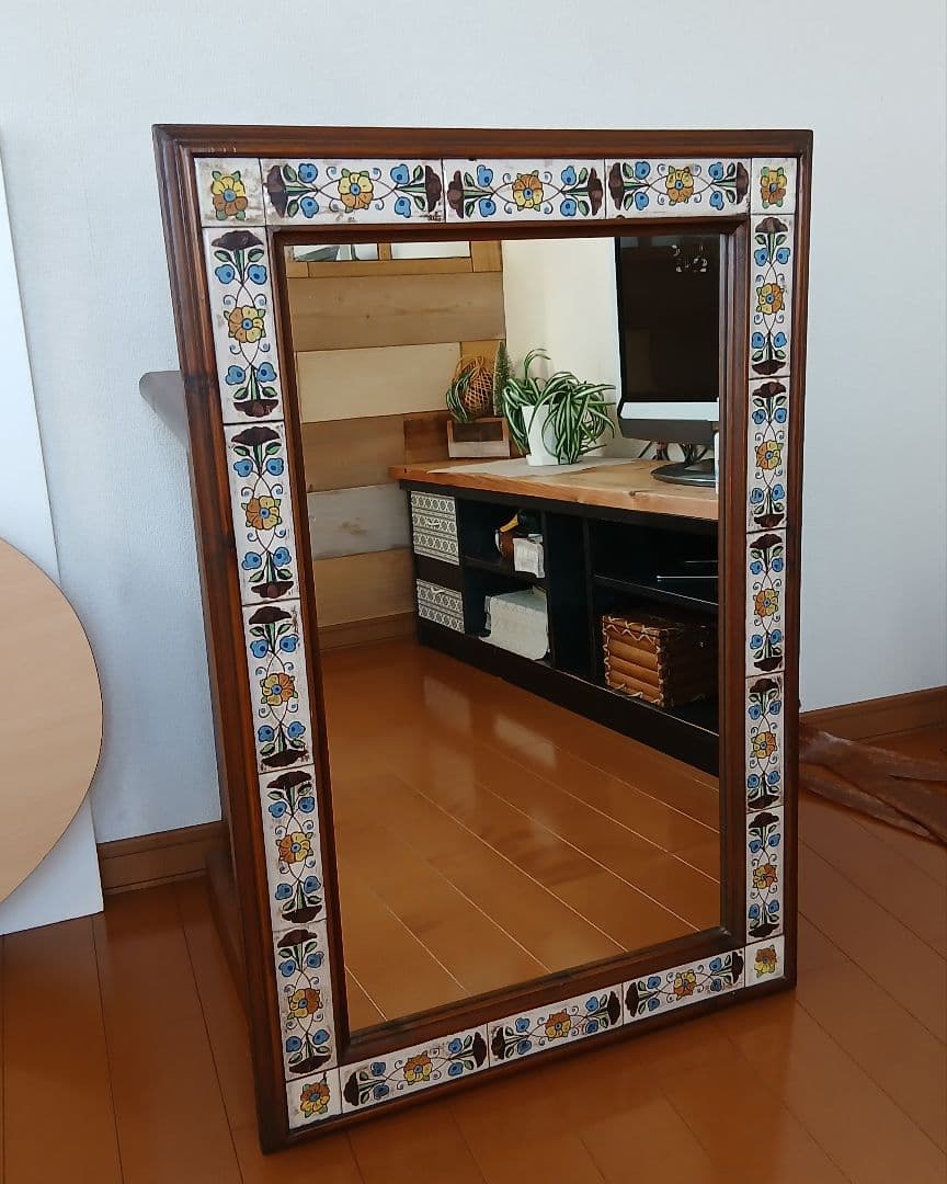 ヴィンテージ　ウォールミラー スペイン製 タイル 無垢 大