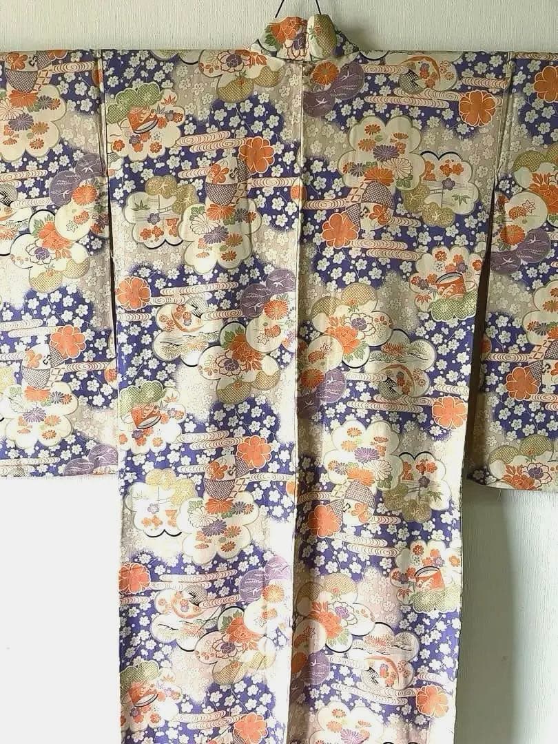 【美品・レア柄！】梅に桜・紅葉に千鳥まで、大人可愛く大正ロマン☆アンティーク着物