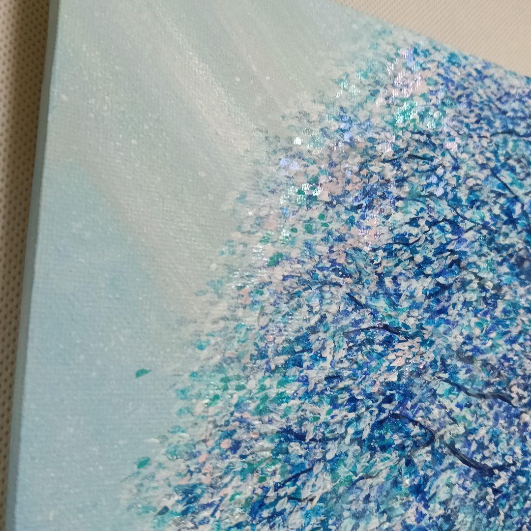 No.534 F3キャンバス　アクリル画　原画　青い絵　鹿　青い木　開運絵画