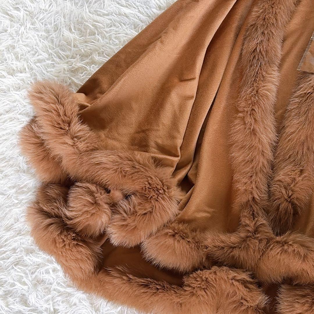 新品タグ付き【JWhite】カシミヤ100% フォックスファー フード付ポンチョ