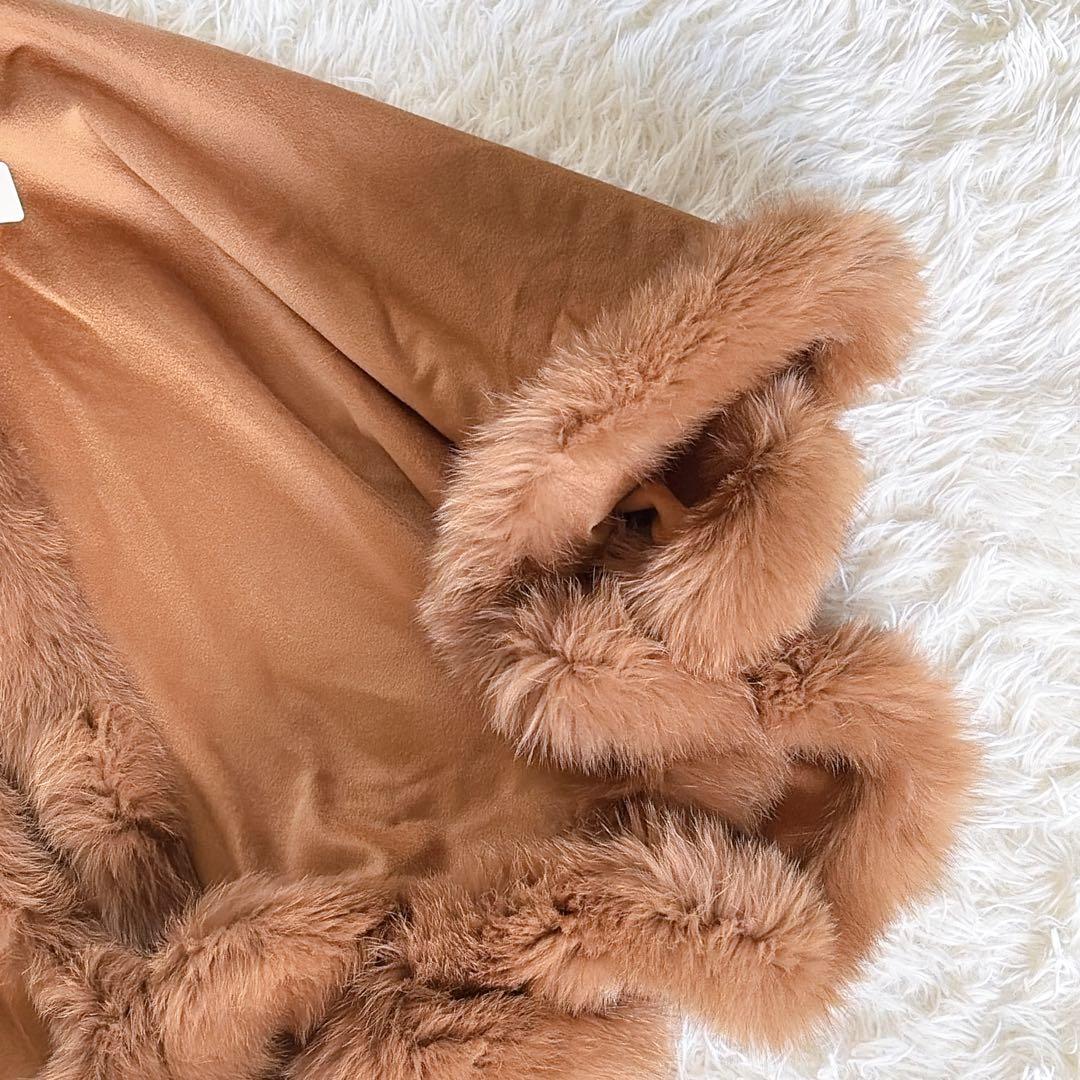 新品タグ付き【JWhite】カシミヤ100% フォックスファー フード付ポンチョ