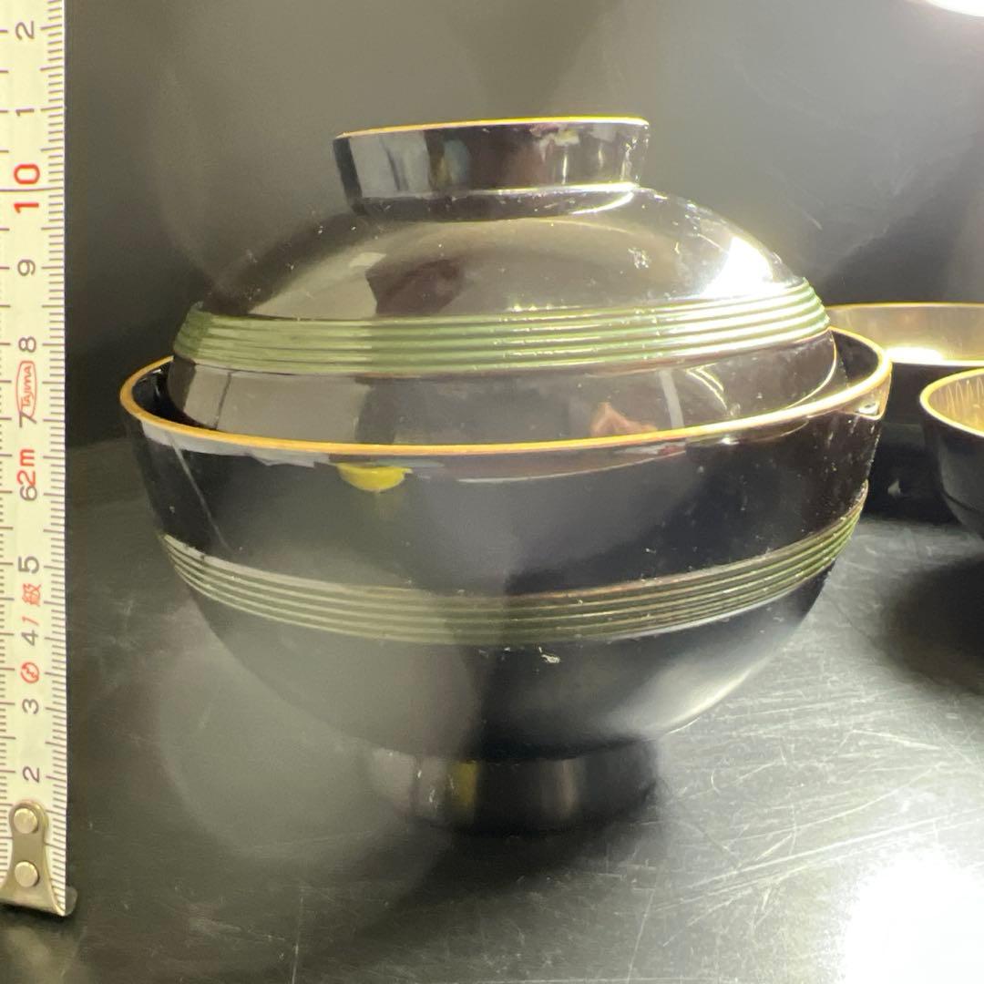 輪島塗　廣塚作　研ぎ出し蒔絵椀6客と蓋1点　身口径11.5㎝ 東Y8-0206①