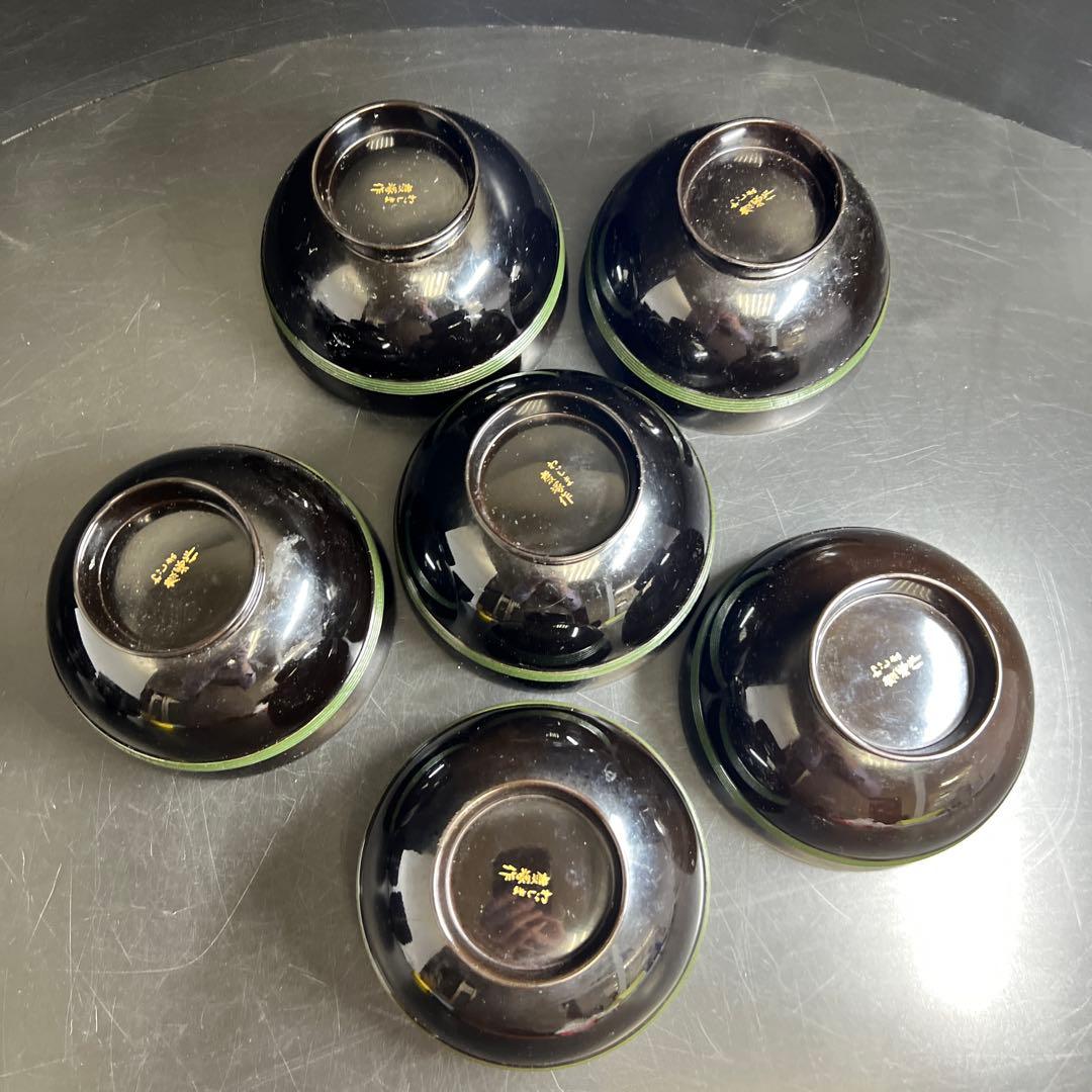 輪島塗　廣塚作　研ぎ出し蒔絵椀6客と蓋1点　身口径11.5㎝ 東Y8-0206①