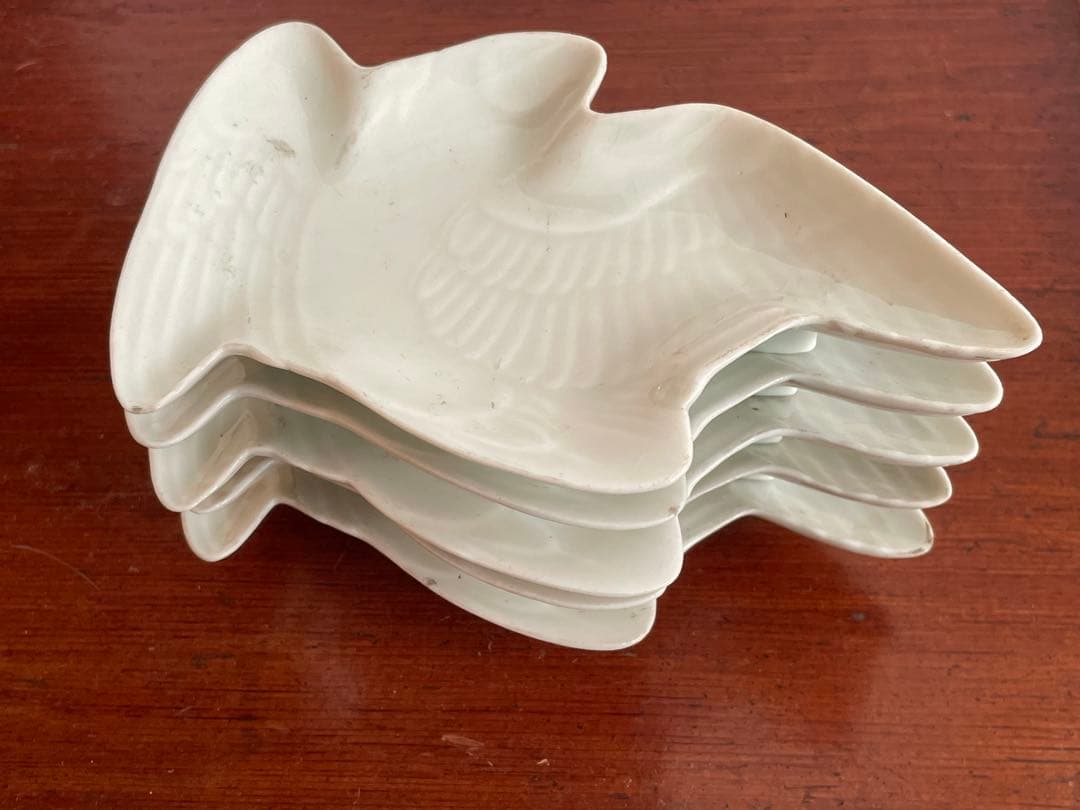 骨董　アンティーク　古伊万里　白磁　鳥形　小皿　変形皿　小鳥　白磁皿　5枚