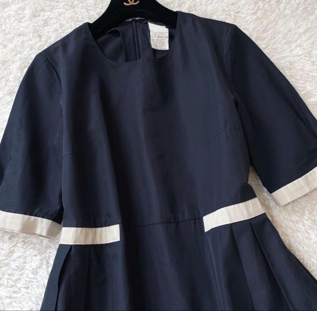 S Max Mara　バイカラーフレアワンピース　ハリ光沢　XLサイズ　ネイビー