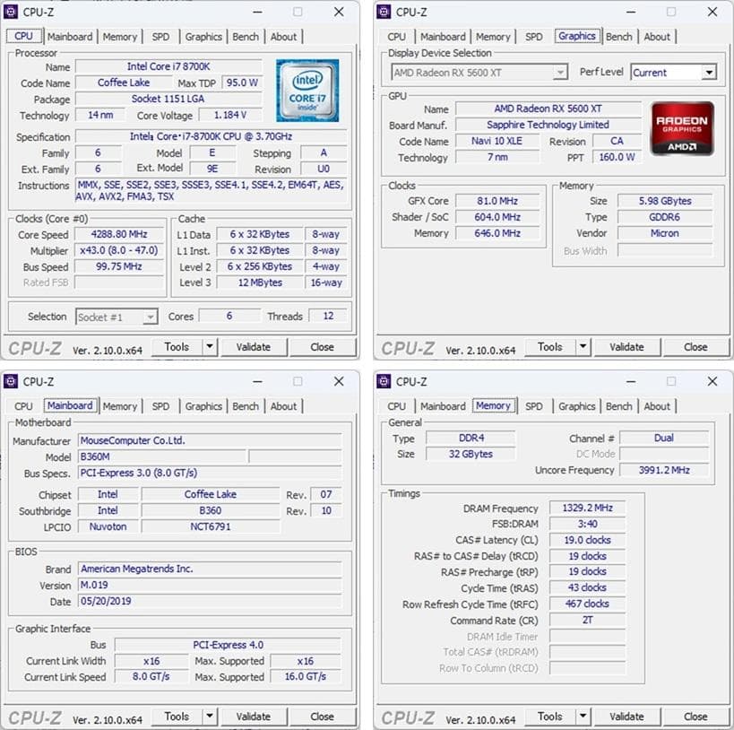 ゲーミングPC/Core i7 8700K/RX5600XT/メモリ32GB