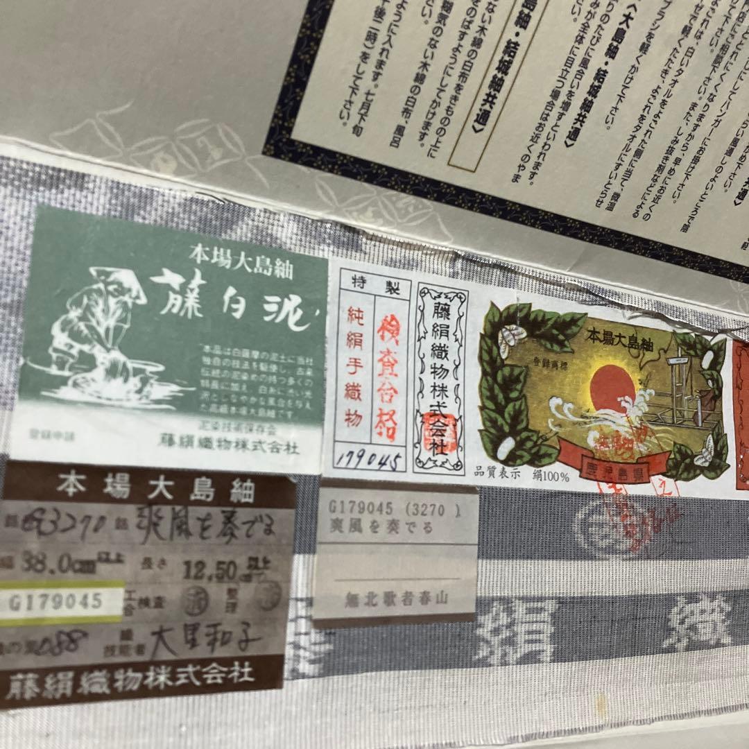 着物　袷　白系　大島紬　都喜エ門　証紙あり　身丈165cm しつけ付き