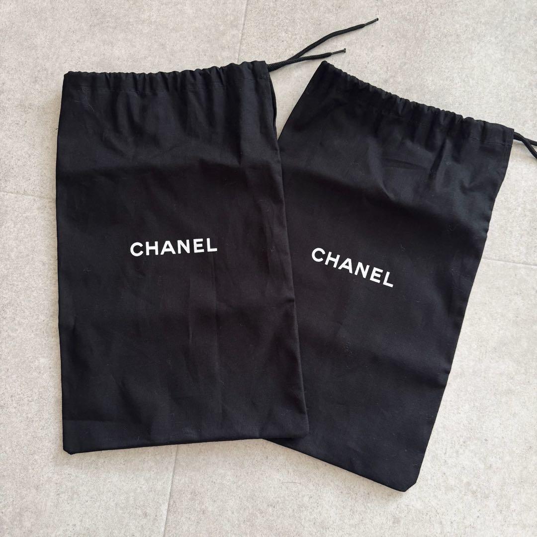 シャネル　パンプス　ココマーク　リボン　ツイード　黒　エナメル切替　保存袋　37