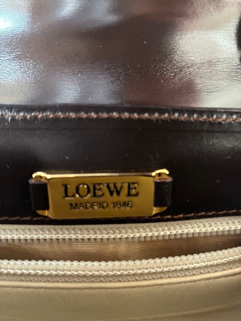 ロエベ　ダークブラウン レザー ハンドバッグ