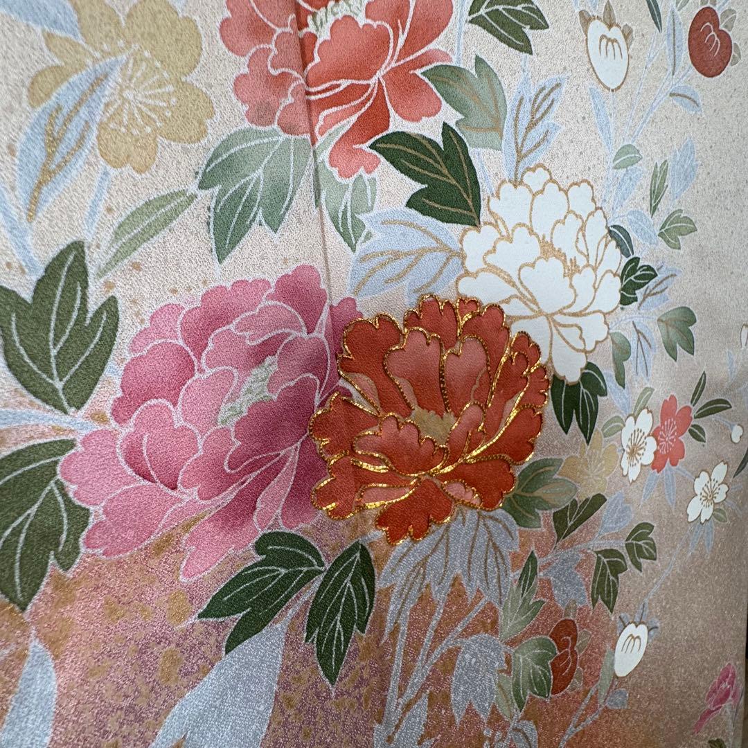 しつけ付　超美品　正絹　袷　現代　広襟　訪問着　着物　163 肌色