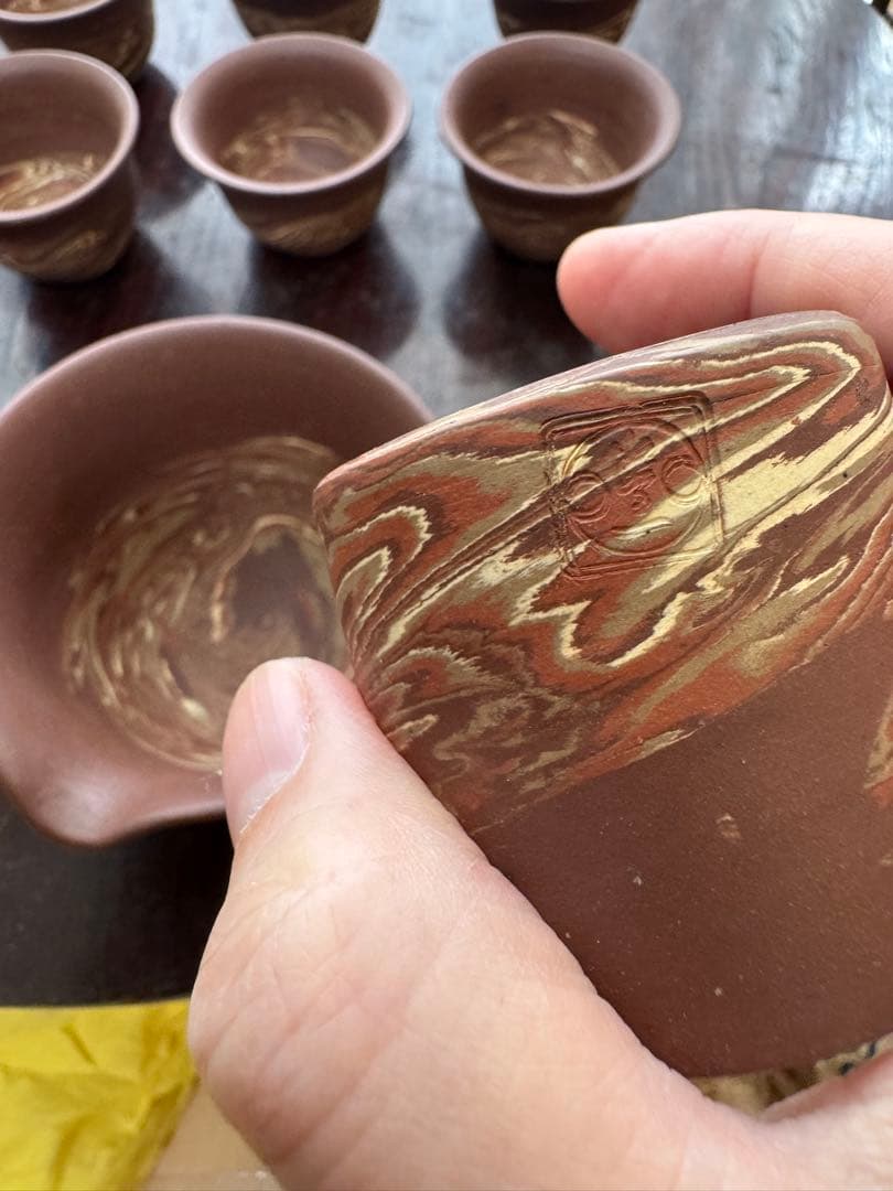 煎茶道具　東城山 一角　名工　作家もの　練込 茶器セット　マーブル