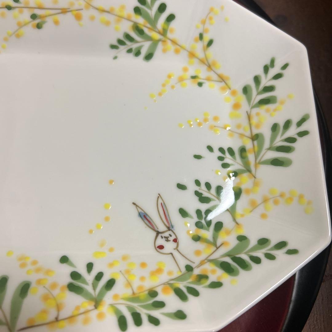 作家　陶芸作家　空萌工房 うさぎ 田口紀美子　ミモザ　八角長皿　大　②