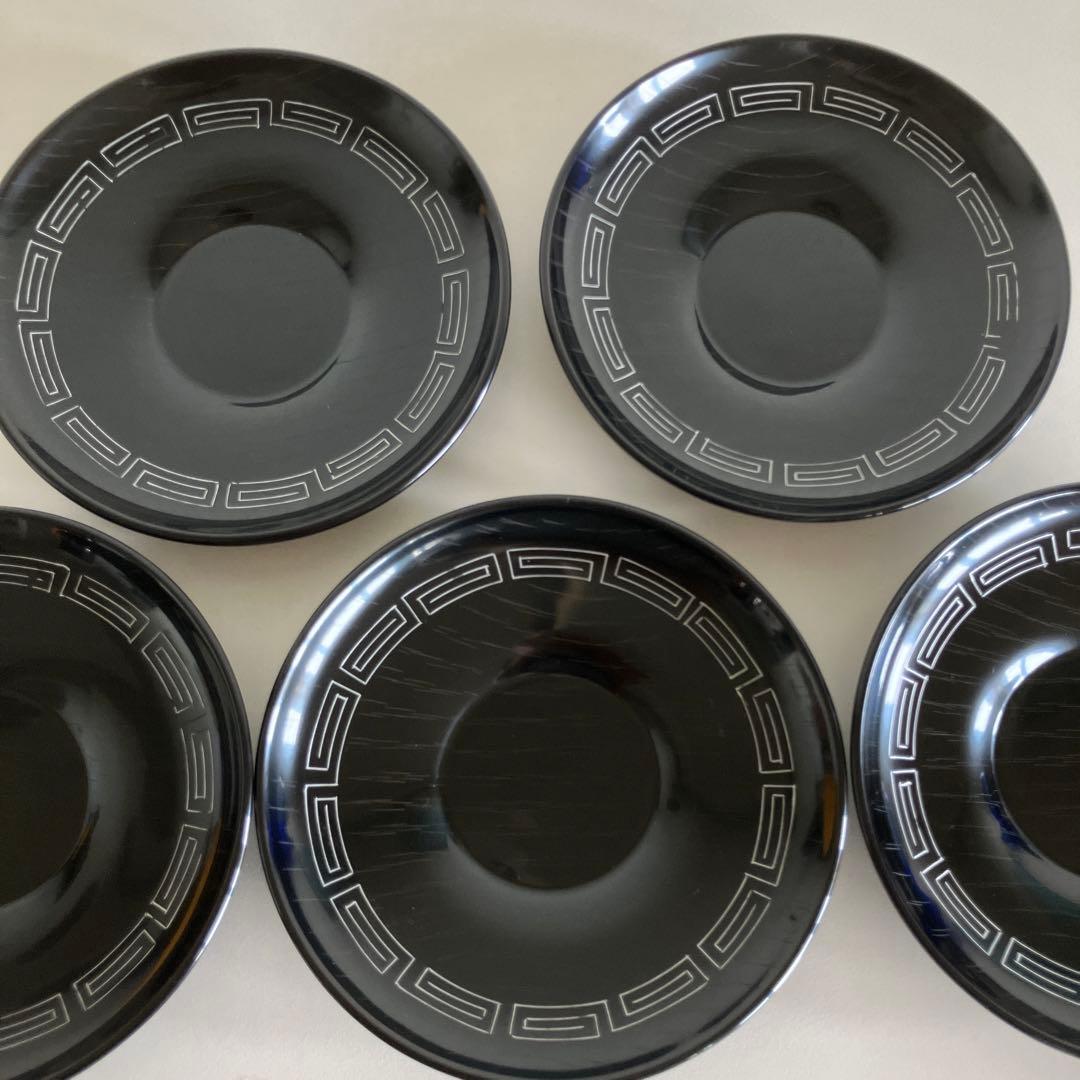 輪島塗　漆器　角盆と茶托5枚　雷紋