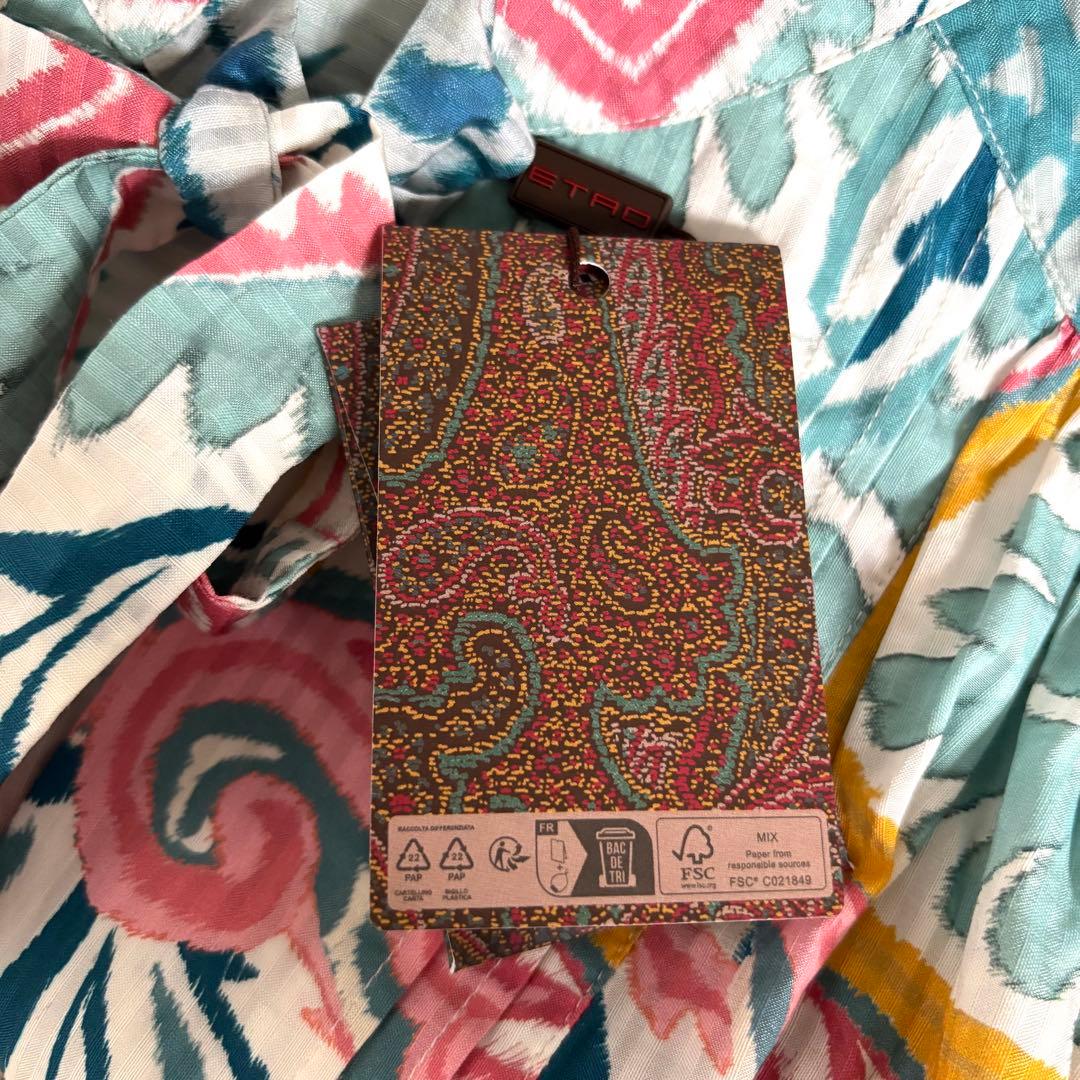 【タグ付✨】エトロ　チュニック　シャツ　ボウタイ　リボン　総柄　ワンピース　XL