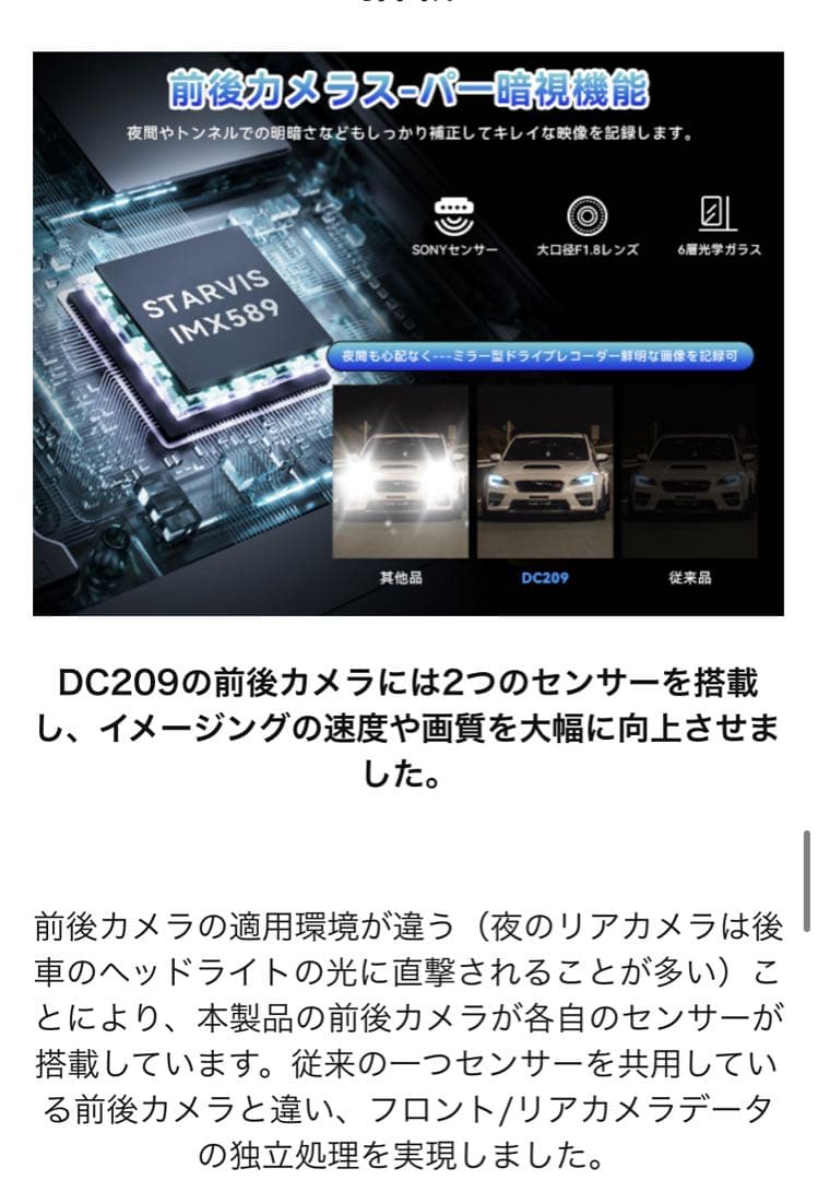4Kドライブレコーダー ミラー型　前後 64GBカード付800万画素 GPS