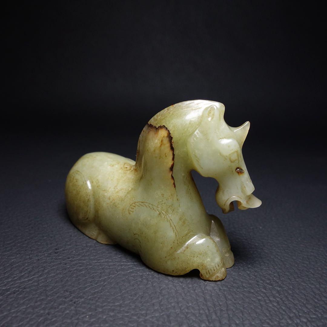 宋代 和田玉 天馬 T彫刻 置物 和田玉製 時代物 中国古美術 本玉旧家蔵出し