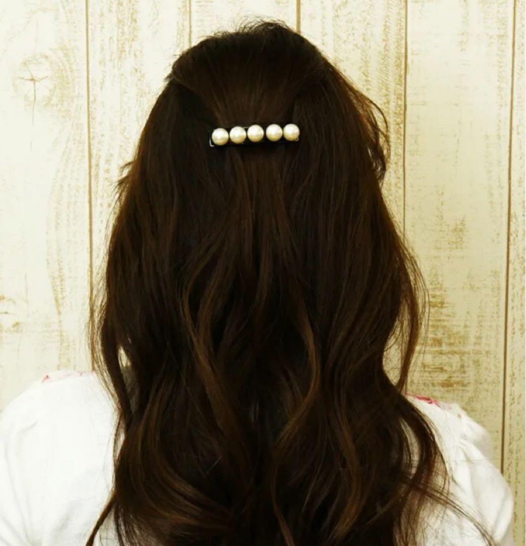 アレクサンドルドゥパリ　バレッタ　パール　6㎝　ベージュ　Sサイズ