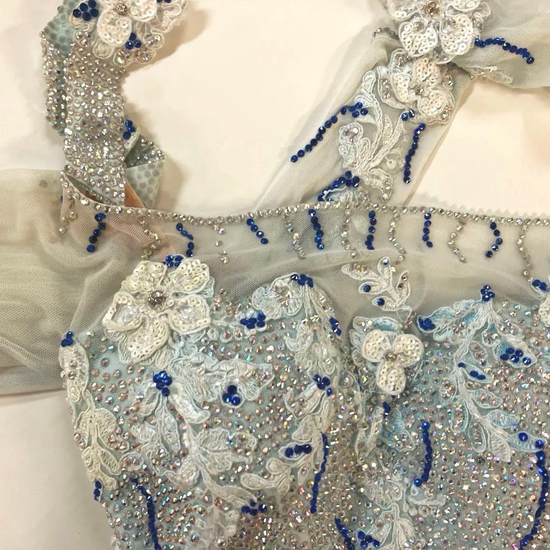 社交ダンス スタンダードドレス 水色 Sサイズ 着丈約114 サピエル