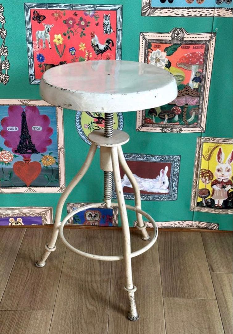 フランス製　昇降スチールチェア　アイアンスツール　インダストリアル　アンティーク