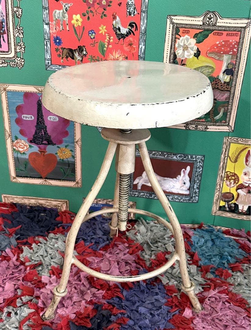 フランス製　昇降スチールチェア　アイアンスツール　インダストリアル　アンティーク