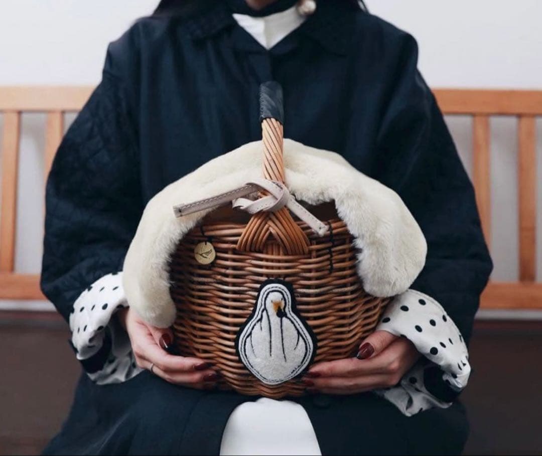 エバゴスebagosオカイモノカゴ・スワン付きバスケット　保存袋つき