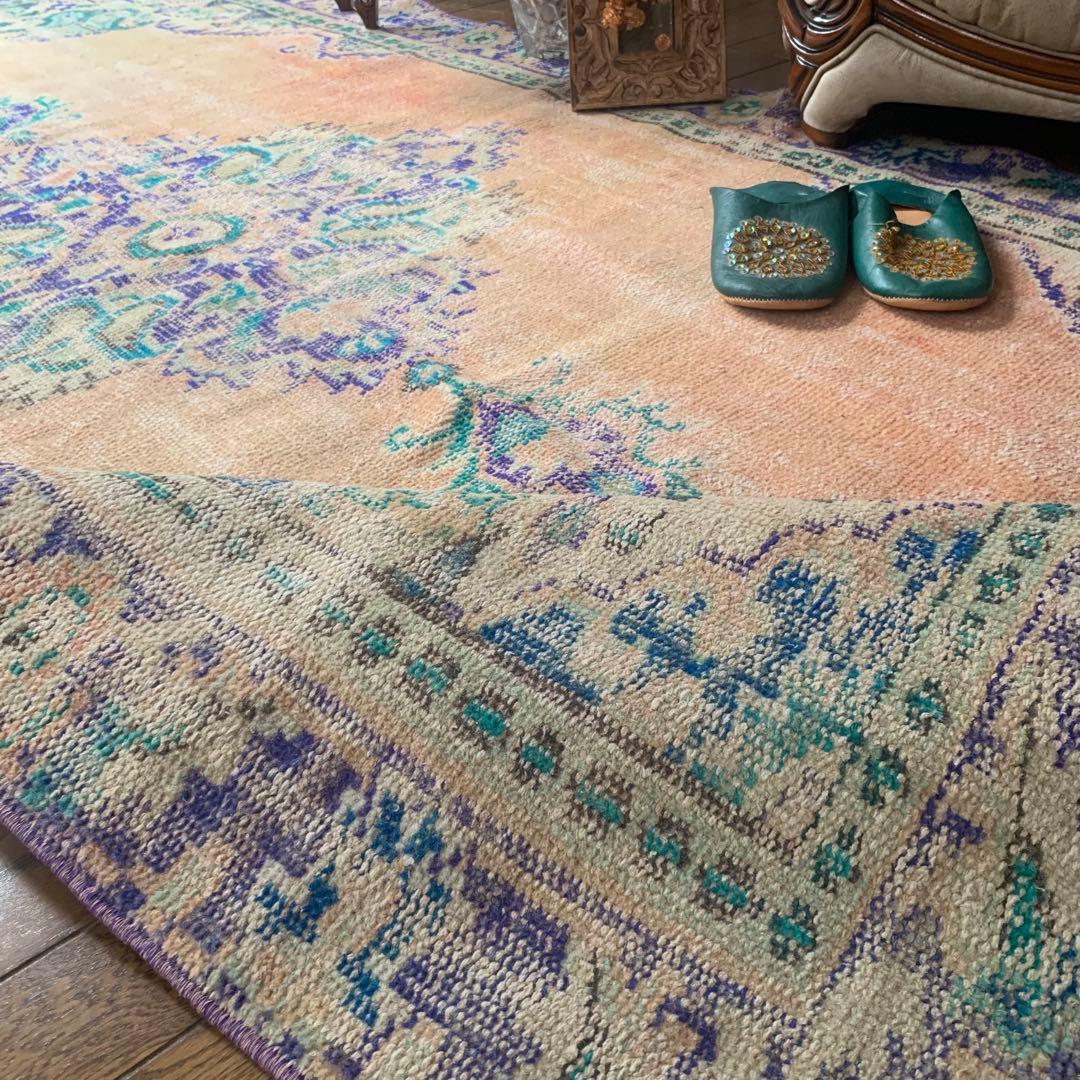 大判　トルコヴィンテージラグ　239×138 オーバーダイ　ペールオレンジ