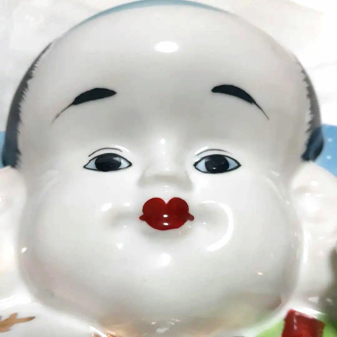 030【瀬戸焼】赤絵古式福助　開運招福　商売繁盛　陶磁器　昭和レトロ 日本製