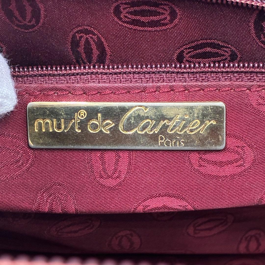 美品 カルティエ ハンドバッグ ミニボストン 裏地総柄 レザー ボルドー