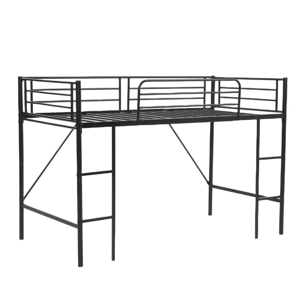 ロフトベッド　シングルサイズ　デスク付き　スチール製　北欧風　BLACK