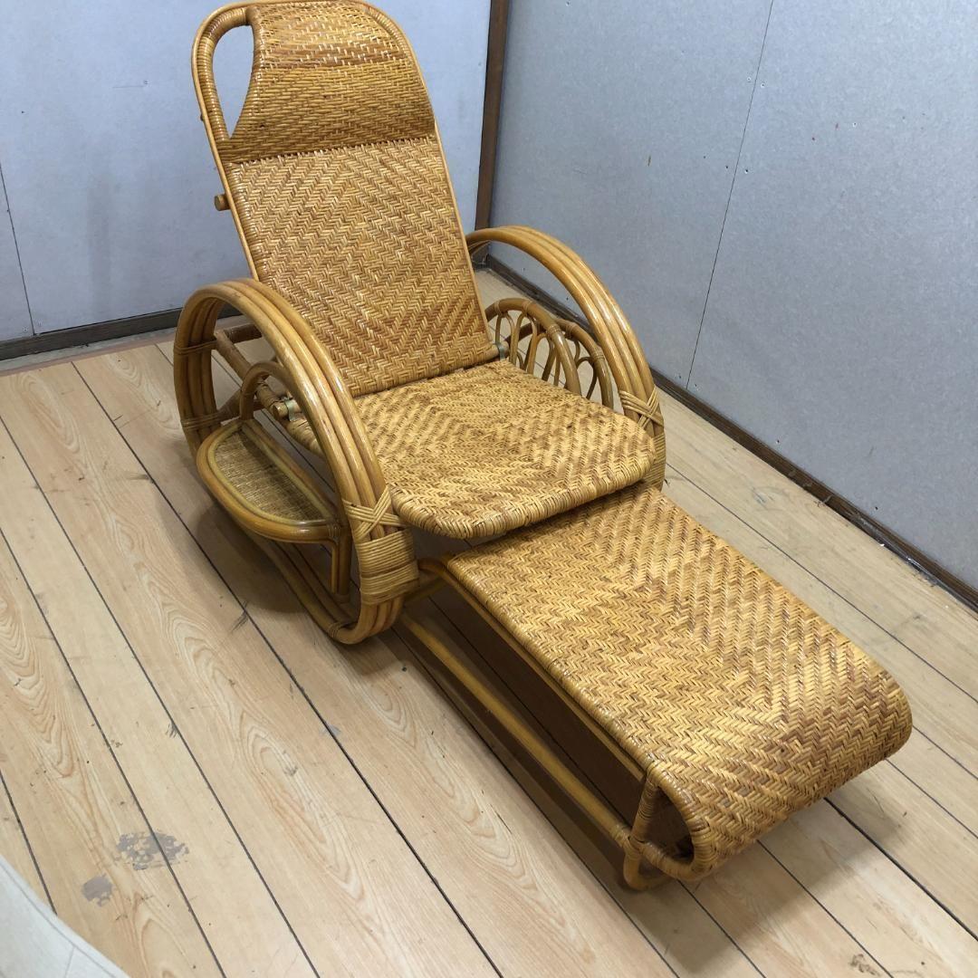 昭和レトロ ラタンリクライニングチェア オットマン付き 250717
