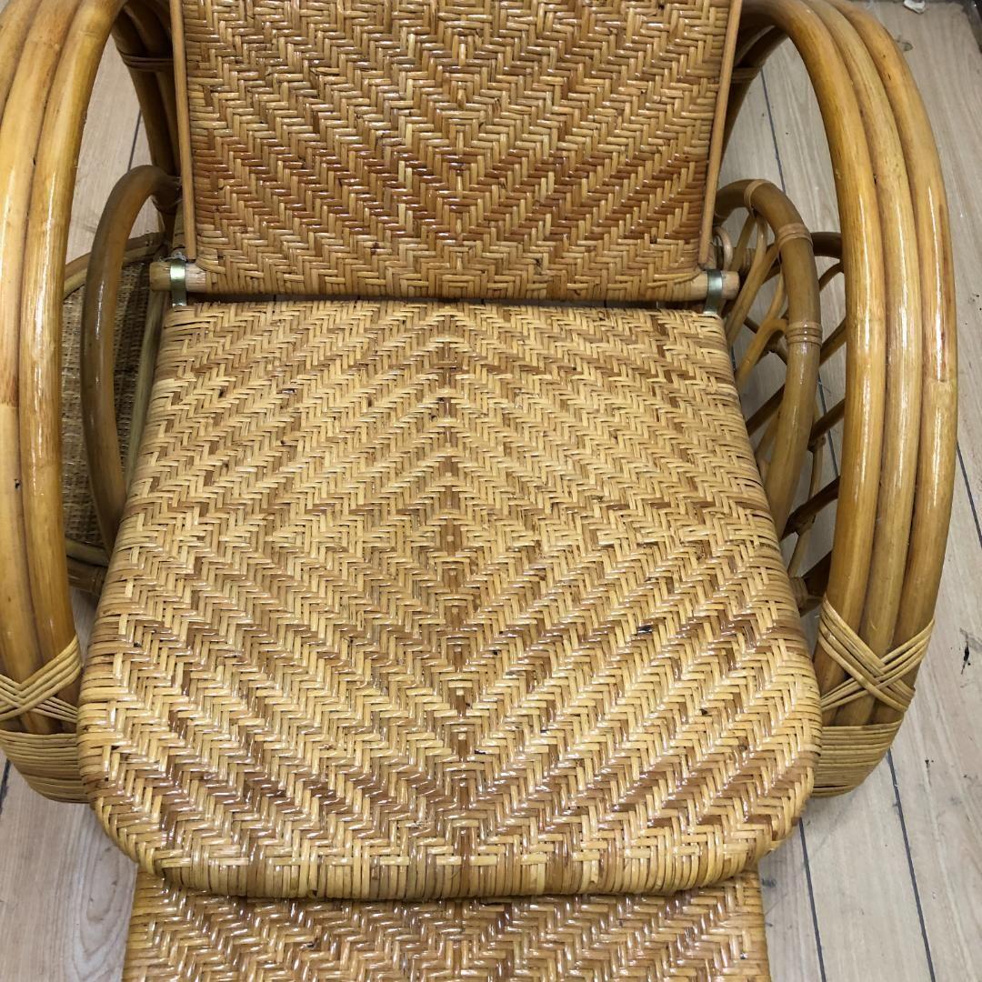 昭和レトロ ラタンリクライニングチェア オットマン付き 250717